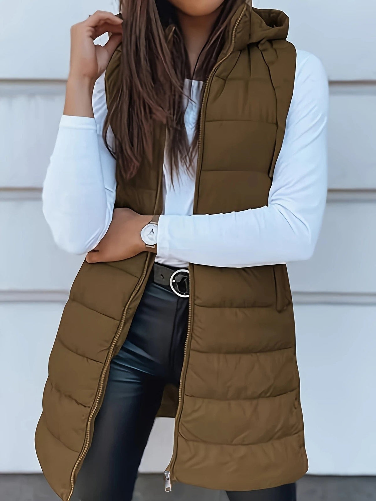 Dame Vest Lang med Hette Oversized 4