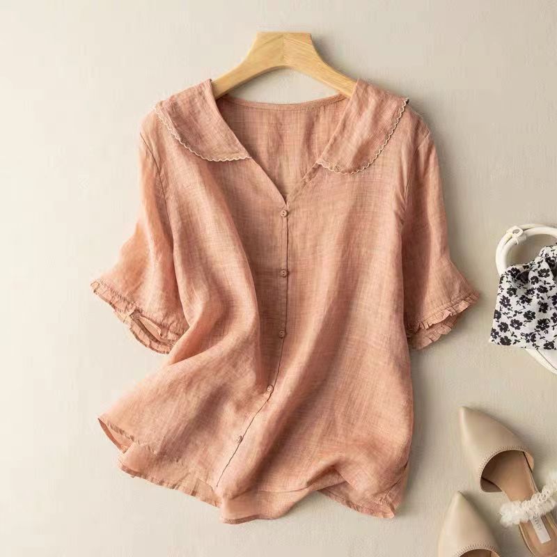 Dame Vintage Bluse med Knappdetalj og Kamkrage 1