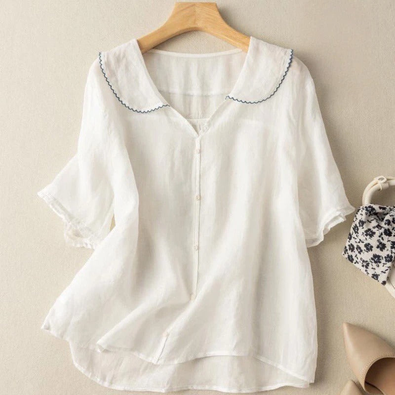 Dame Vintage Bluse med Knappdetalj og Kamkrage 4