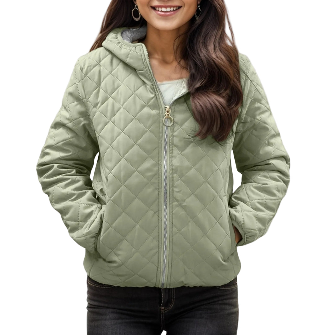 Dame Vinter Jakke Med Hette Vattert Design 0