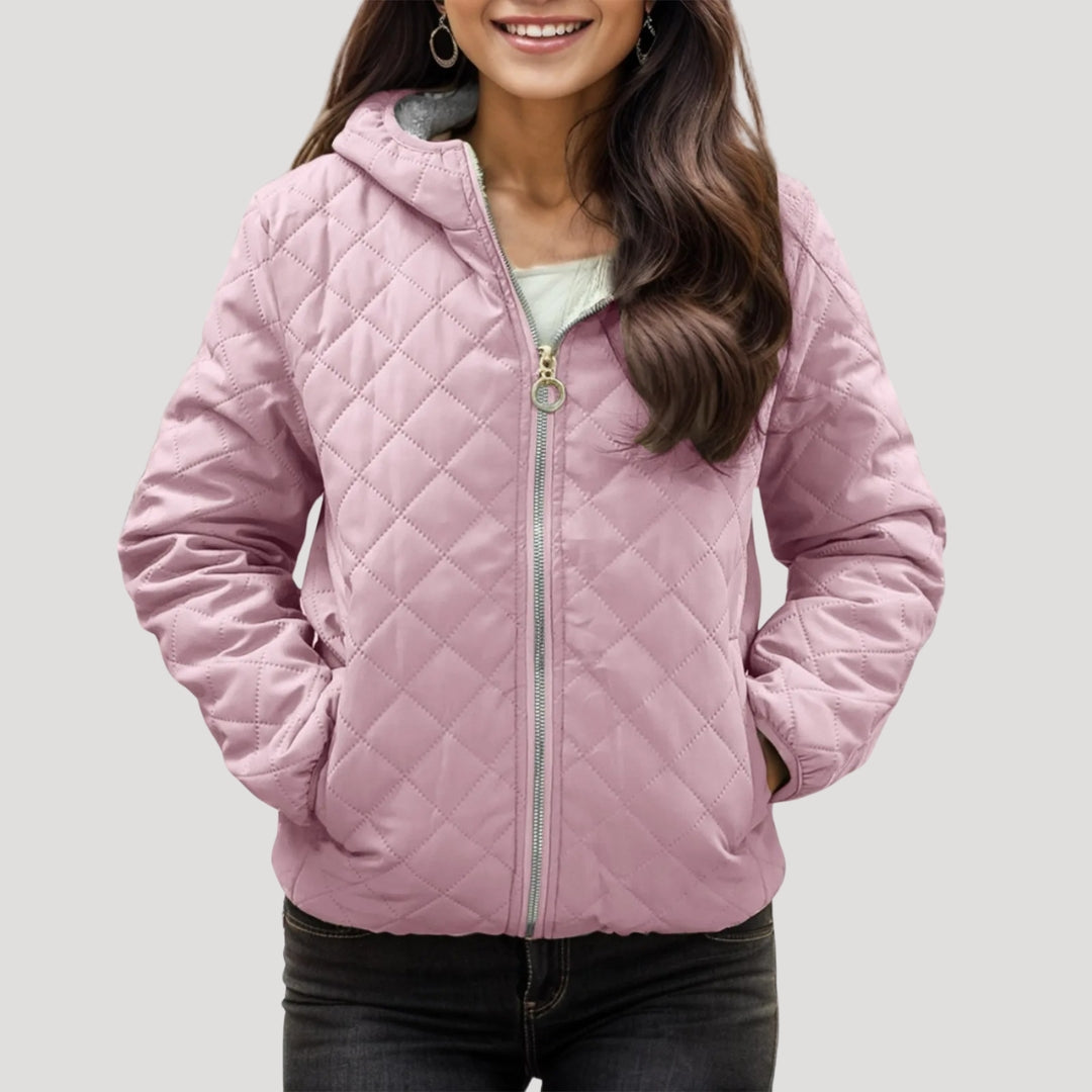 Dame Vinter Jakke Med Hette Vattert Design 2