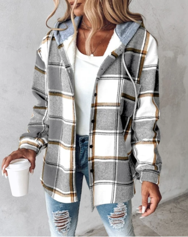 Dame Vinter Jakke med Hetter i Rutete Design 2