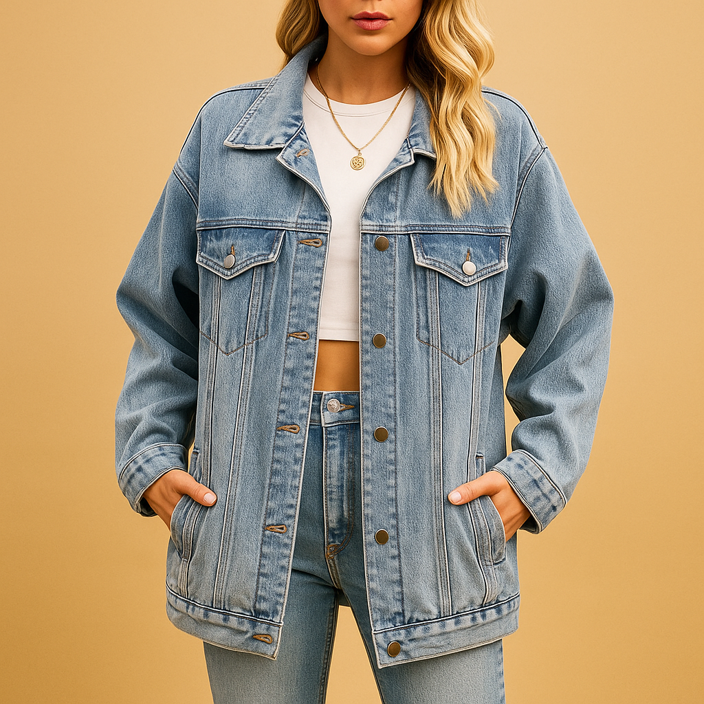 Dame Vinterjakke Denim med Knapper 1