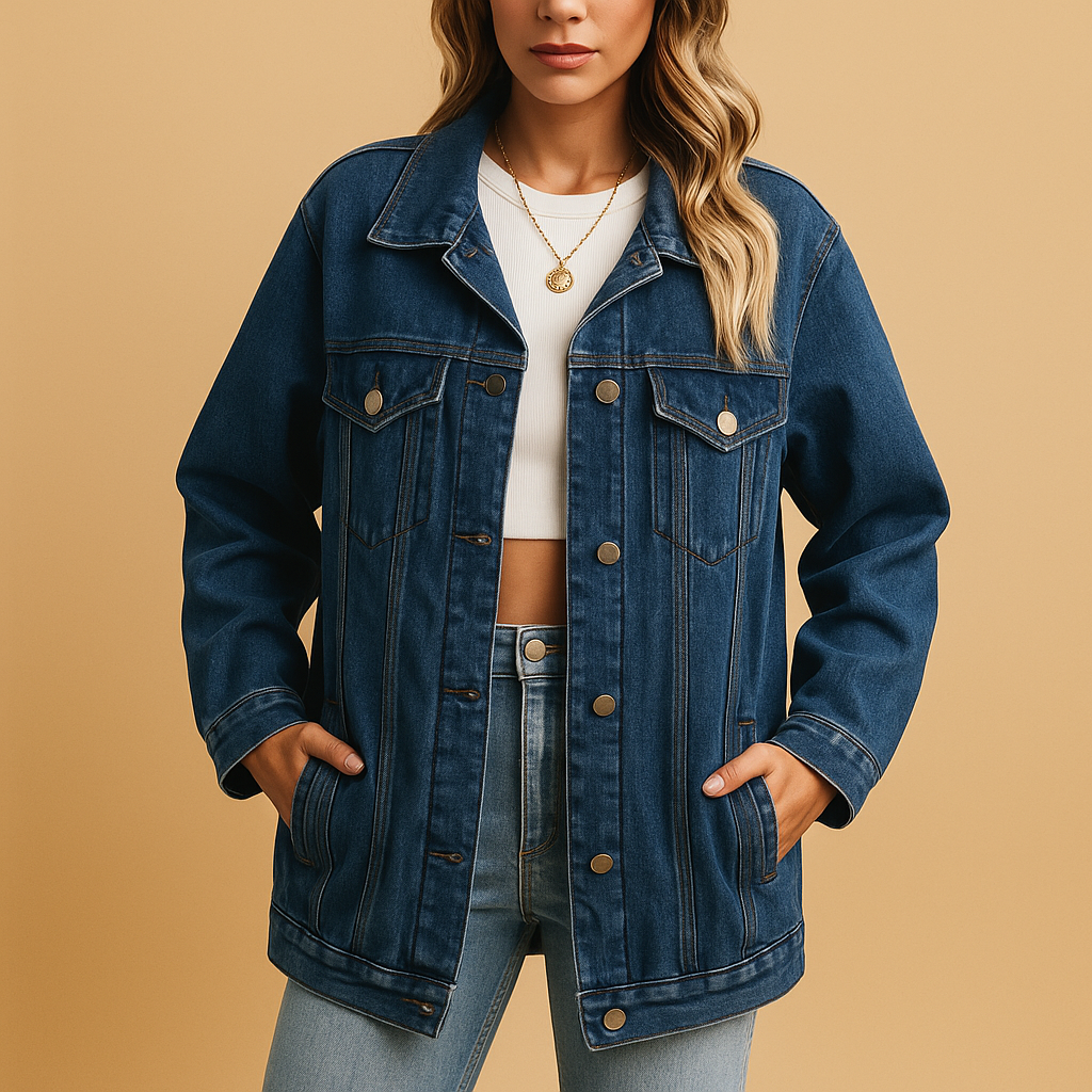 Dame Vinterjakke Denim med Knapper 2