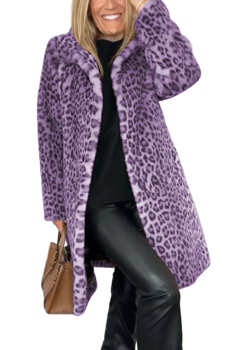 Dame Vinterjakke Med Luopardmønster Trendy Design 5