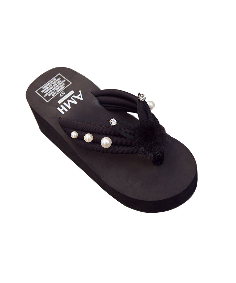 Dame Wedge Flip Flops med Fuzzy Ball 4