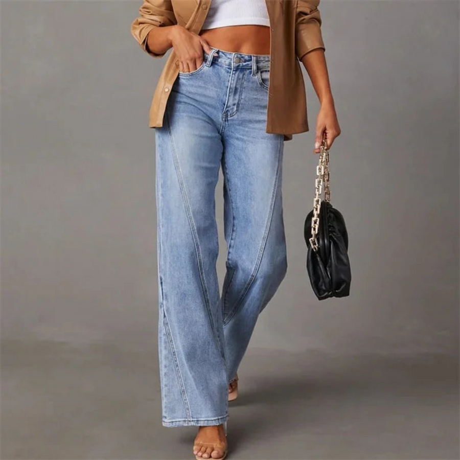 Dame Wide-Leg Høytliv Denim Jeans 1