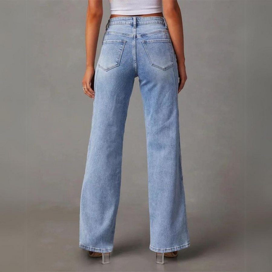 Dame Wide-Leg Høytliv Denim Jeans 3