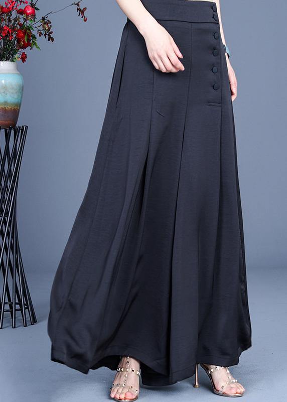 Dame Wide Leg Bukser med Knapp 0