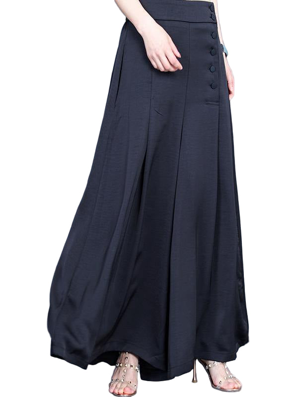 Dame Wide Leg Bukser med Knapp 0