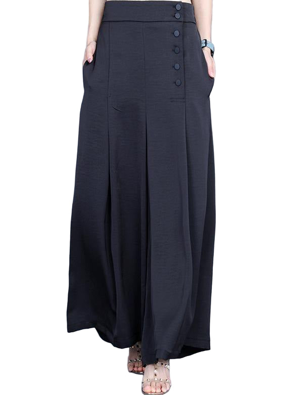 Dame Wide Leg Bukser med Knapp 1
