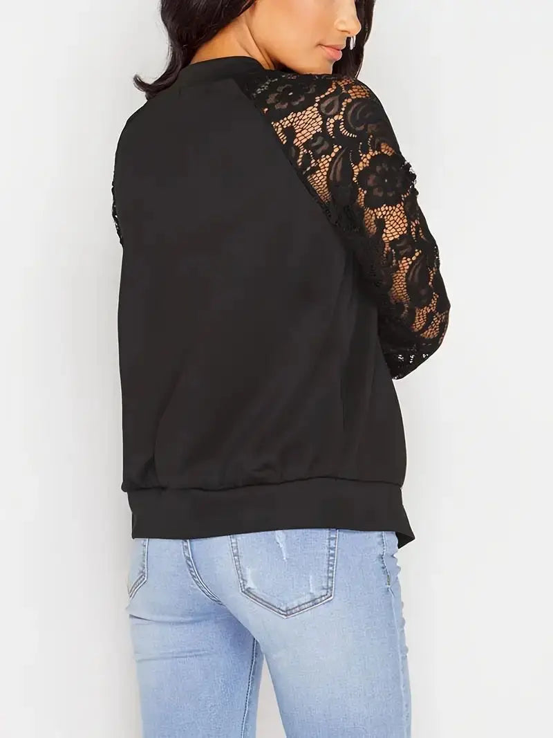 Dame Zip-Up Jakke Med Blondeermer Pustende Polyester Spandex 3