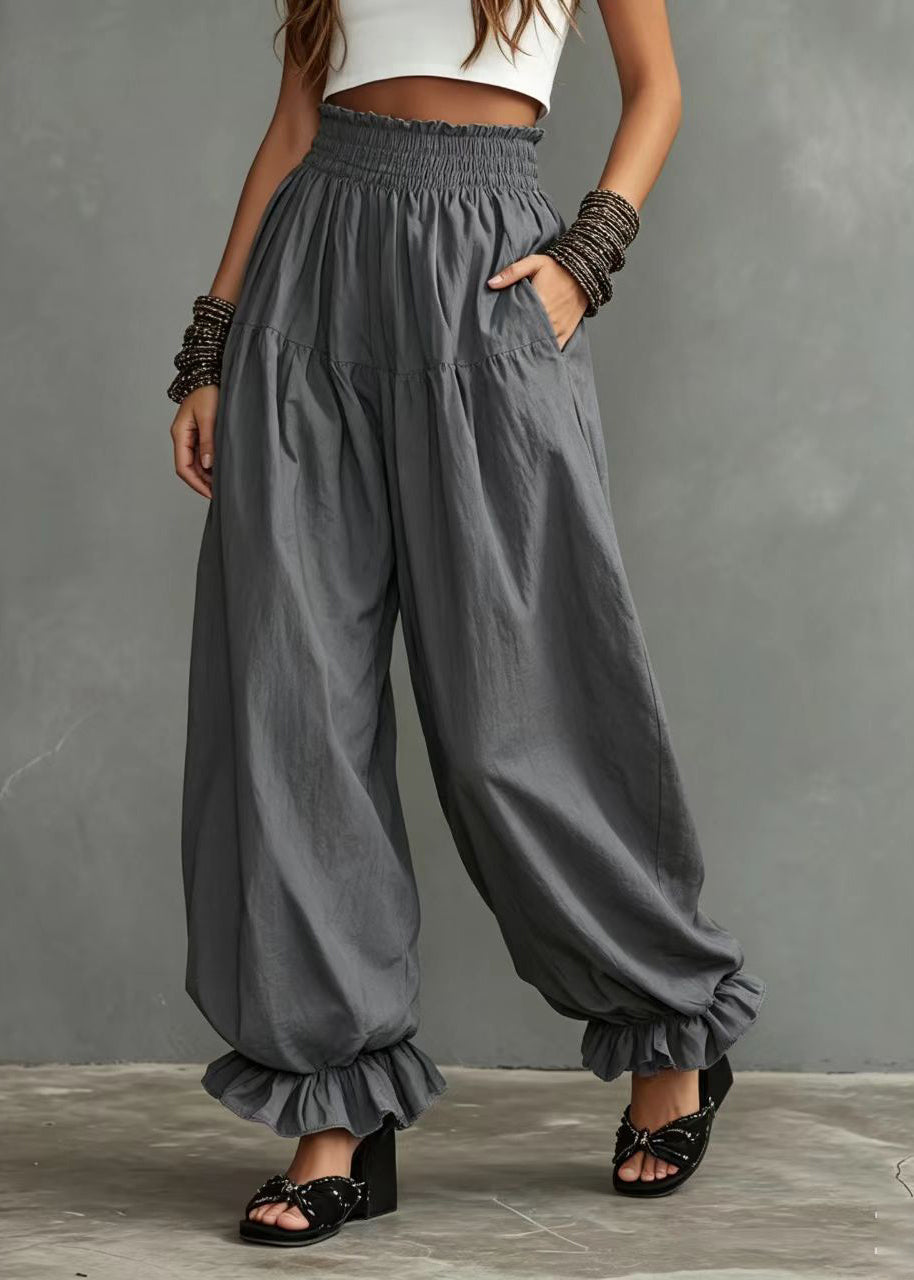 Dame bukser med volanger og oversized passform 1
