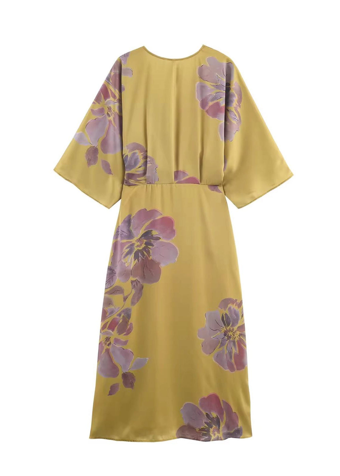 Dame lang kjole med V-hals og rynket design 4