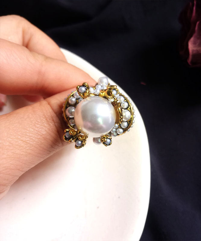 Dame ring med perle og blomsterdesign 2
