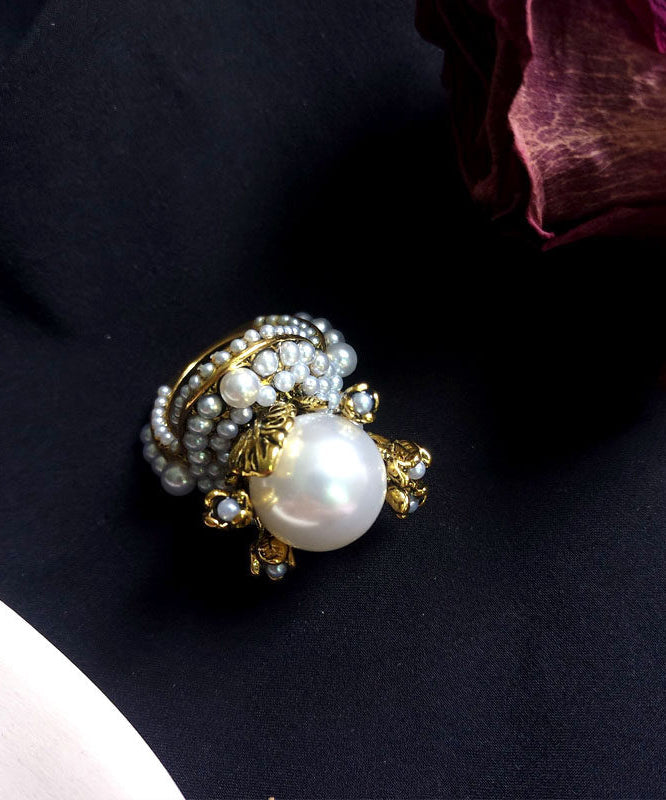 Dame ring med perle og blomsterdesign 3