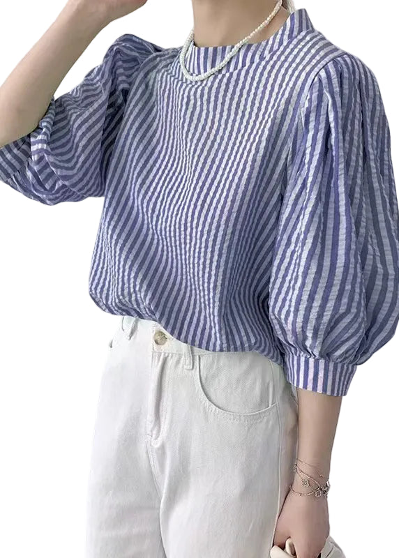 Damebluse Blåstripet med Puffermer 0