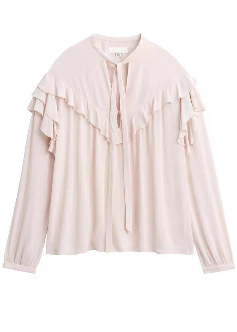 Damebluse Langermet Overdimensjonert Blonde og Chiffon 4
