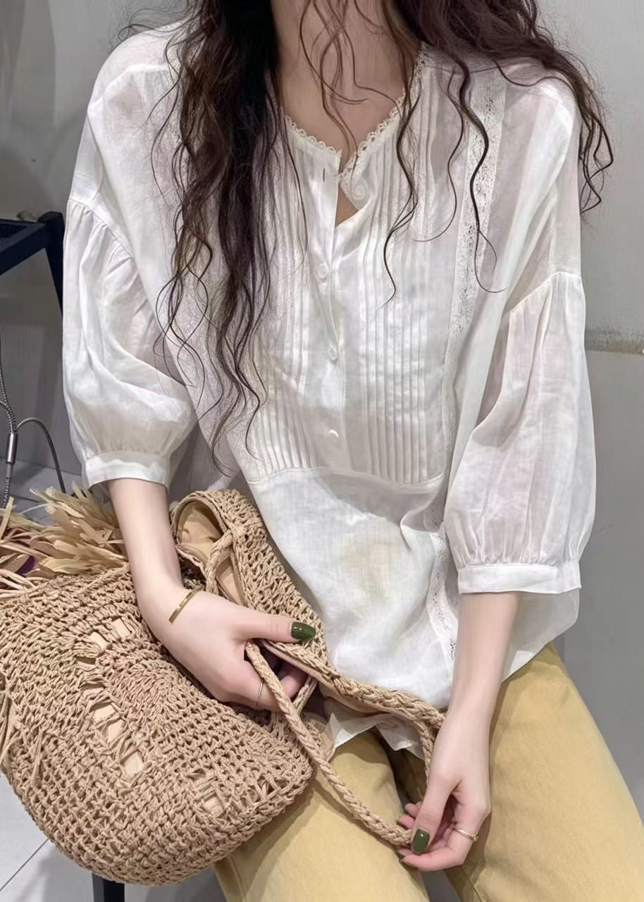 Damebluse Rynkete Design Halv Erme 0