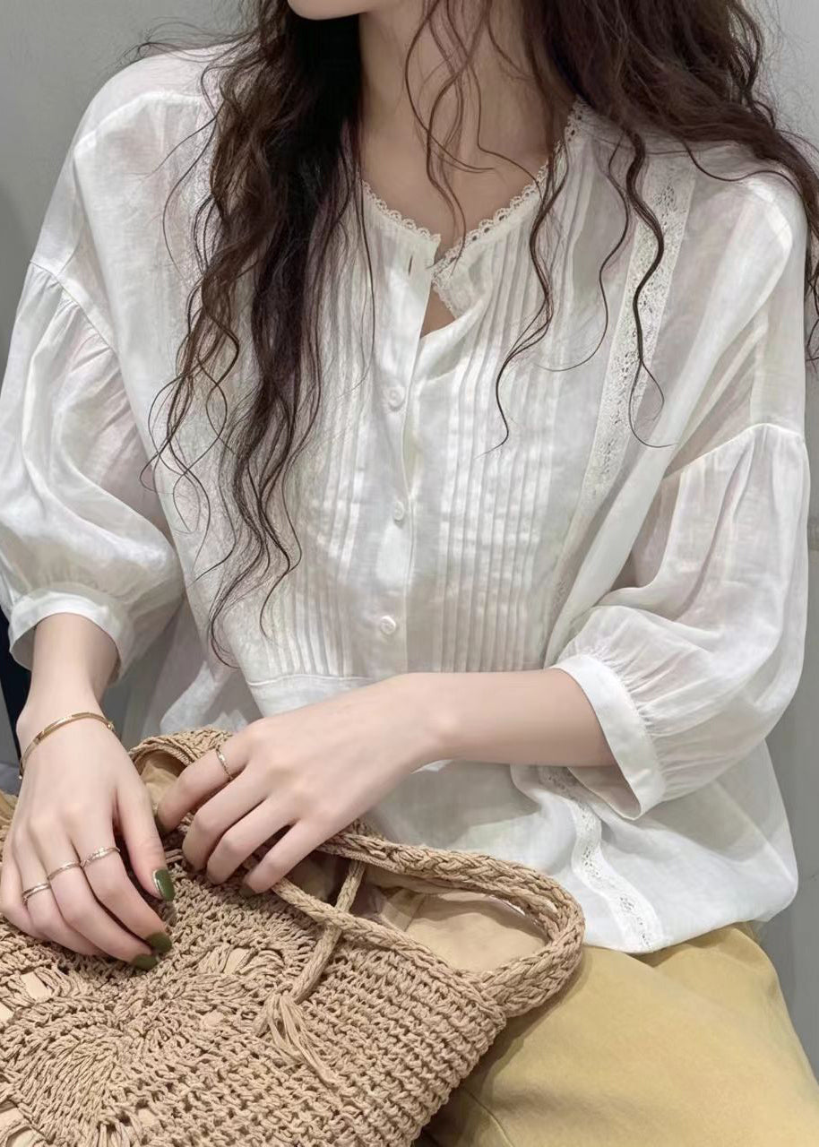 Damebluse Rynkete Design Halv Erme 1