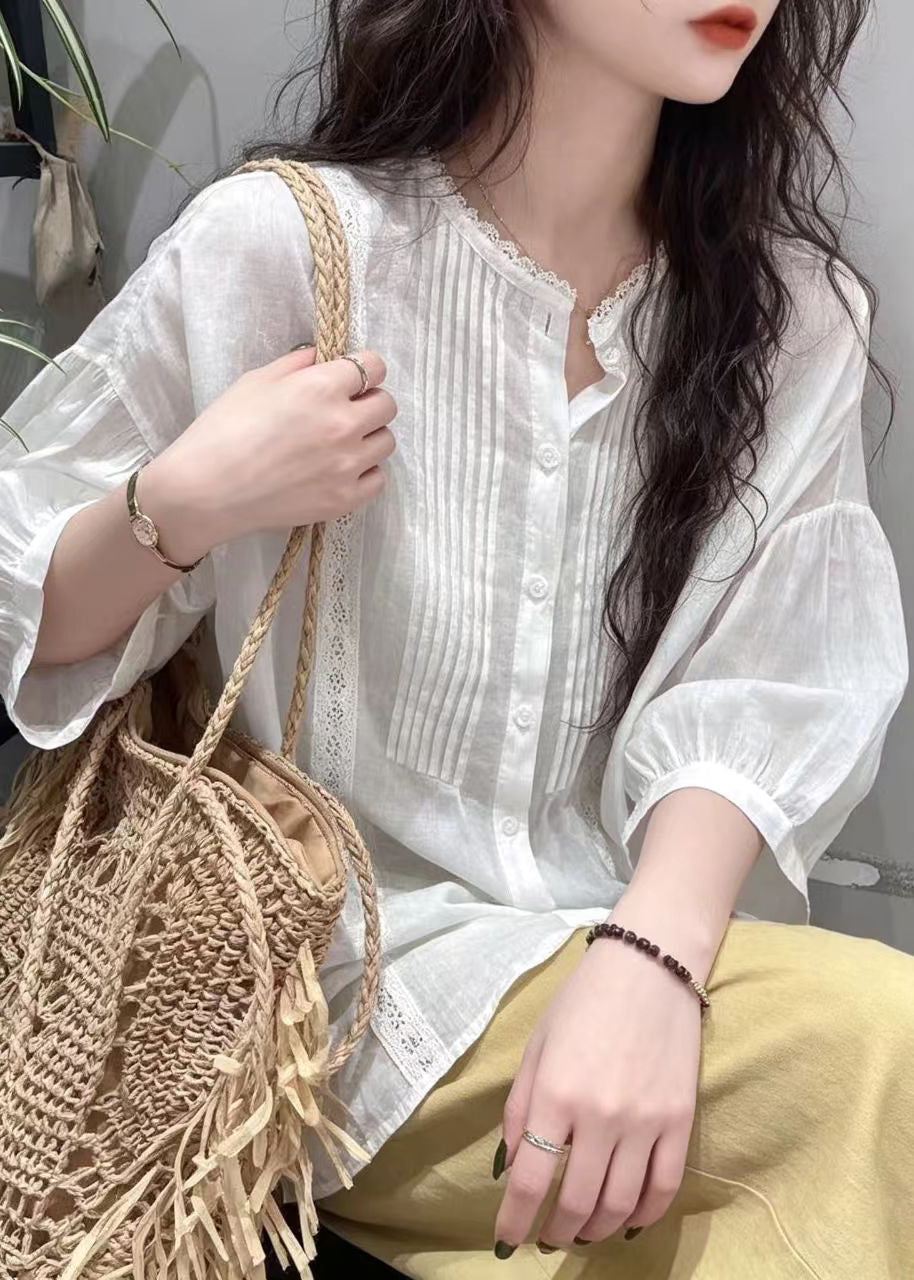 Damebluse Rynkete Design Halv Erme 3