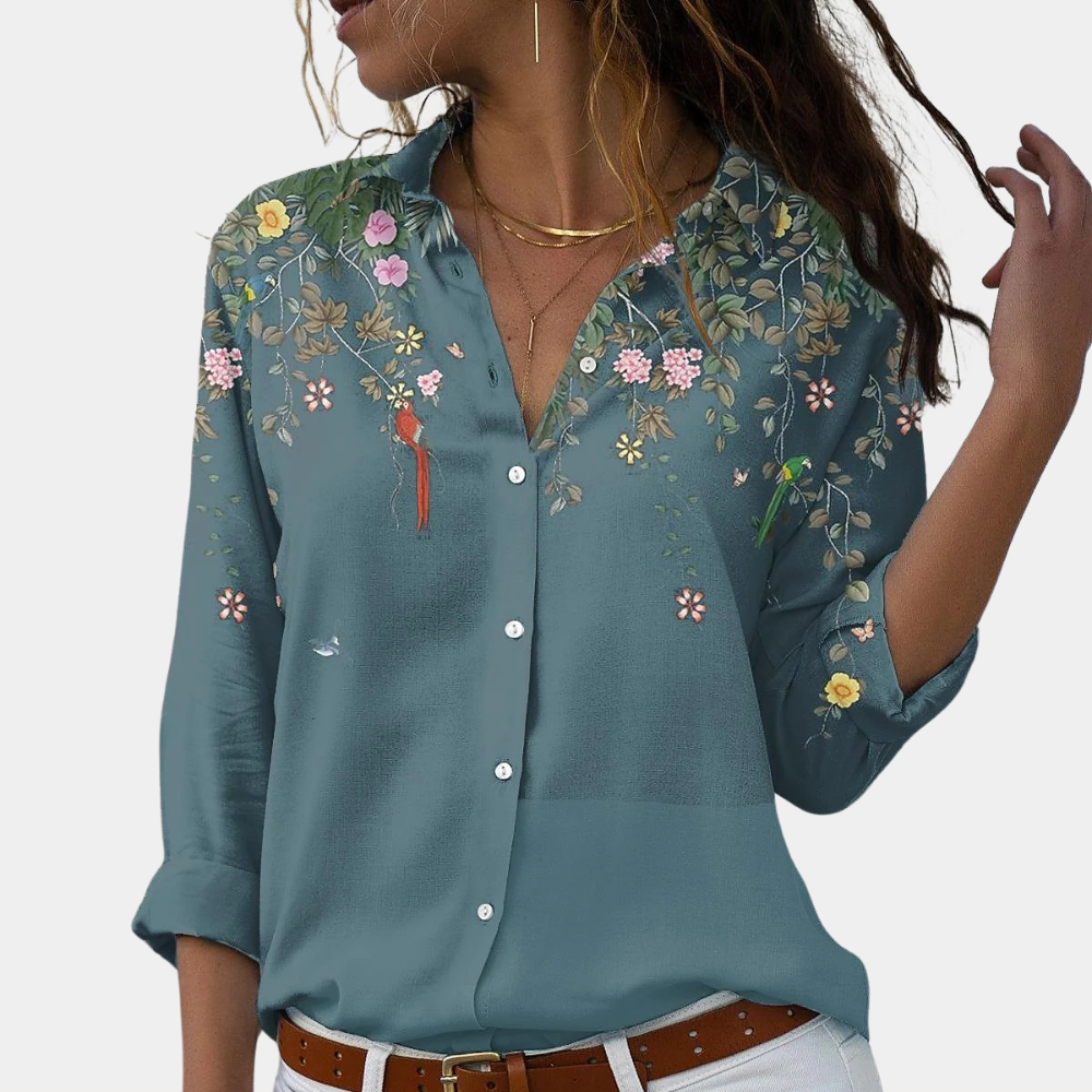 Damebluse med Blomsterbroderi og Puffermer 6