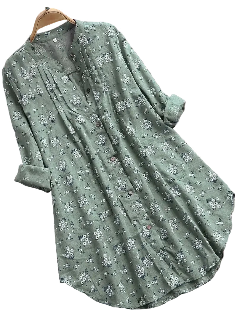 Damebluse med Blomstermønster og V-hals 0