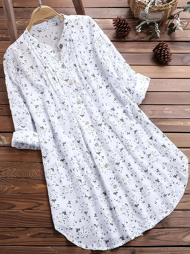 Damebluse med Blomstermønster og V-hals 1