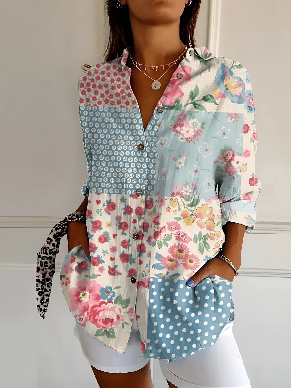 Damebluse med Lunefulle Trykk Avslappet Stil 2