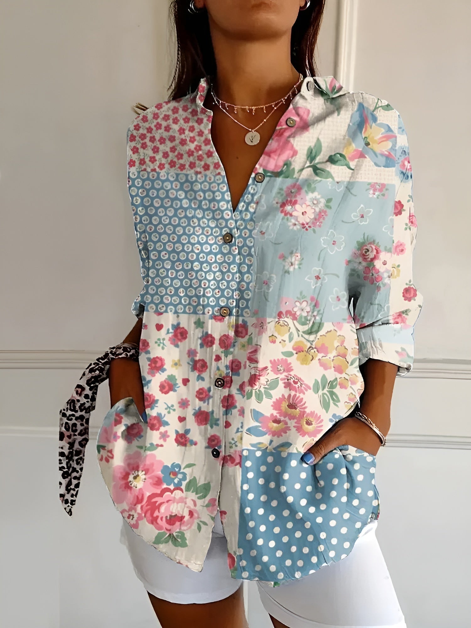Damebluse med Lunefulle Trykk Avslappet Stil 2