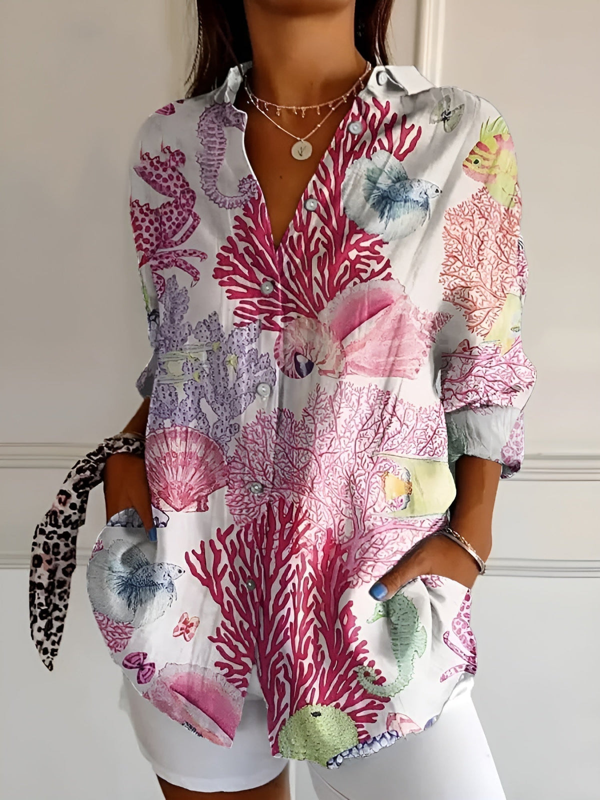 Damebluse med Lunefulle Trykk Avslappet Stil 3