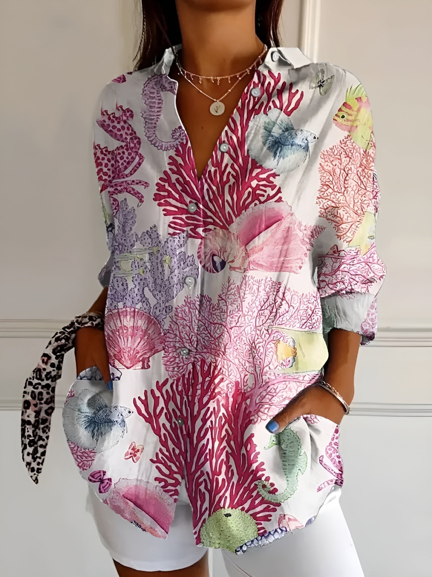 Damebluse med Lunefulle Trykk Avslappet Stil 3