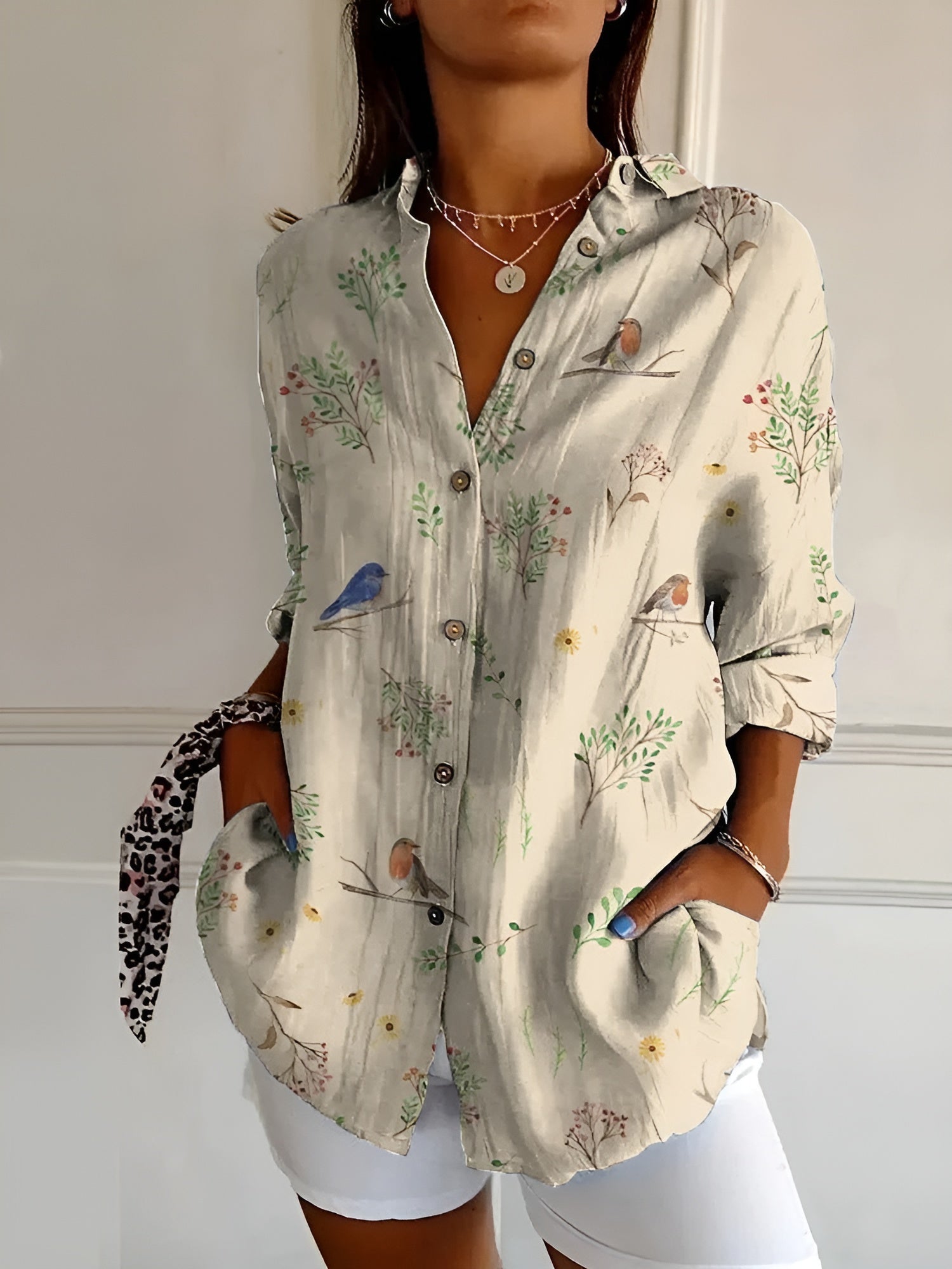 Damebluse med Lunefulle Trykk Avslappet Stil 4
