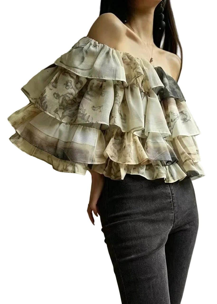 Damebluse med lagvis design og mønster 0