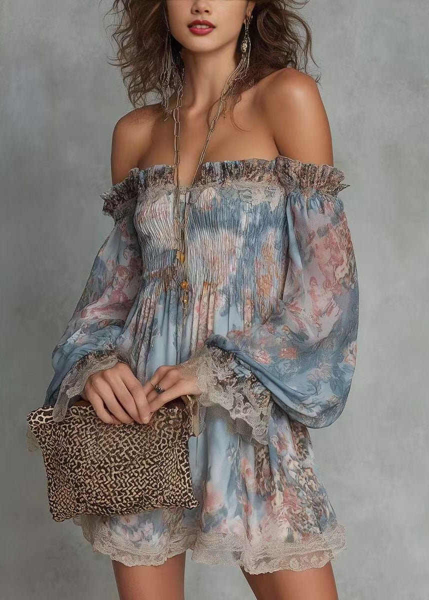 Damebluse med langermet patchwork og rynket design 1