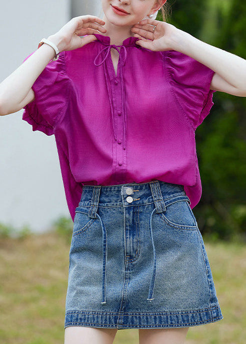 Damebluse med volanger og puffermer 0