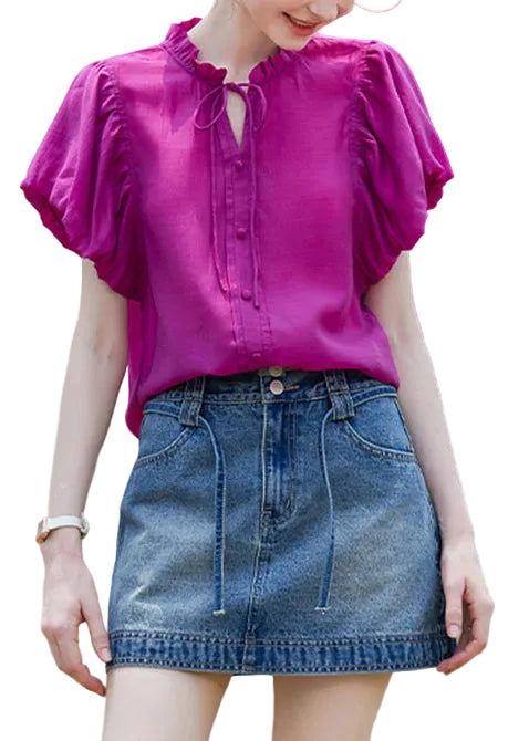Damebluse med volanger og puffermer 2