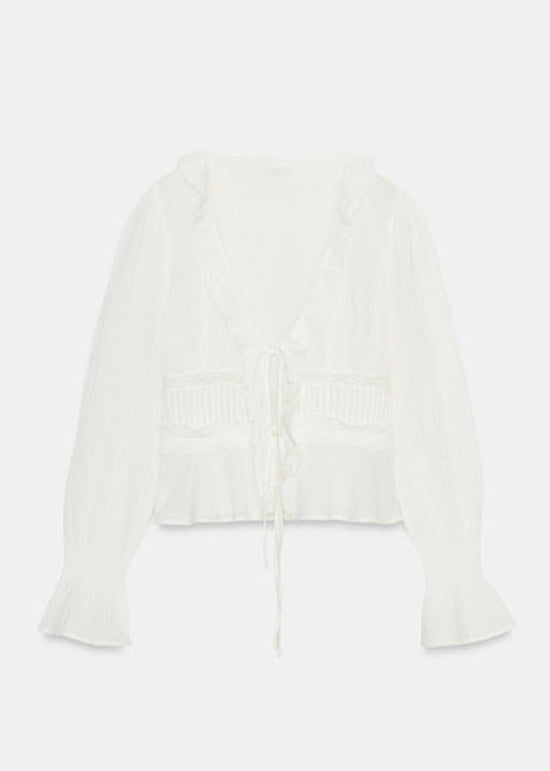 Damebluse med volanger og snøring i patchworkstil 4