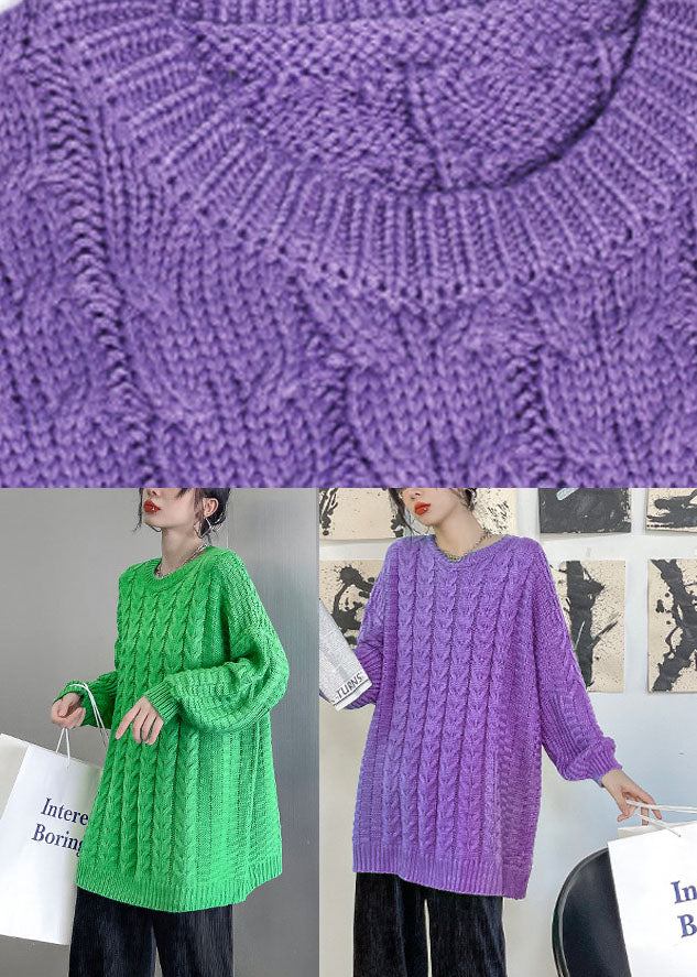 Damegenser med O-hals og Kabelstrikket Design 4