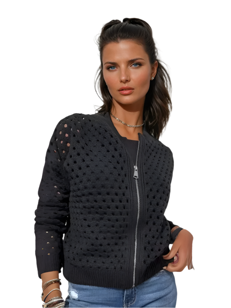 Damejakke med perforert design og glidelås 0