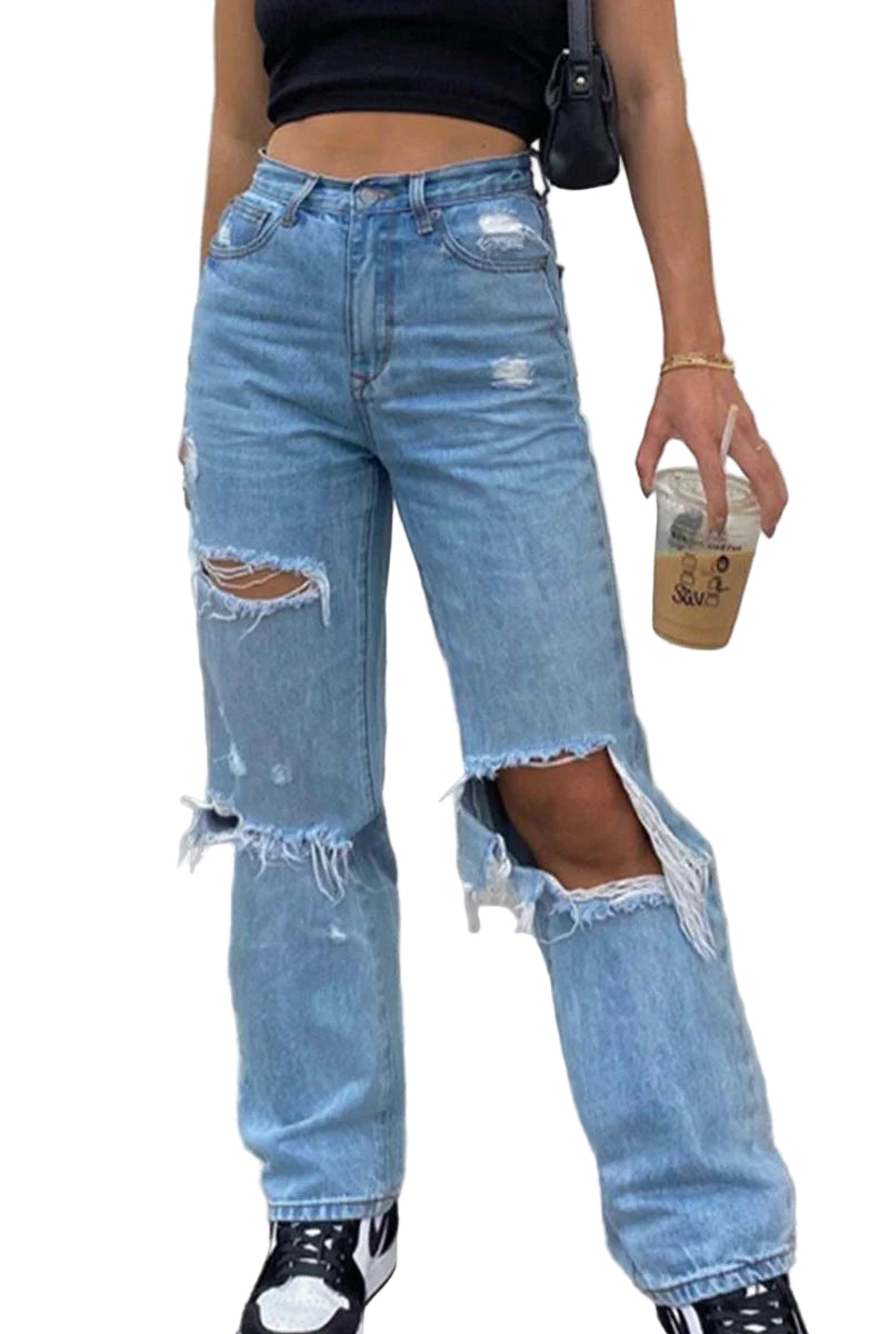 Damejeans Høy Midje Rippede Stil 0