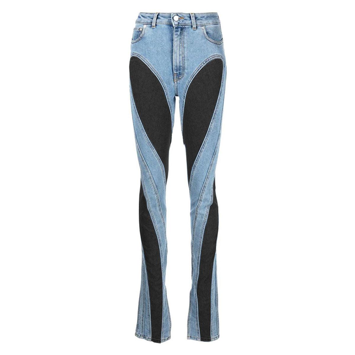 Damejeans Høy Midje Slim Fit Elastisk Denim med Dristige Fargekontraster 0