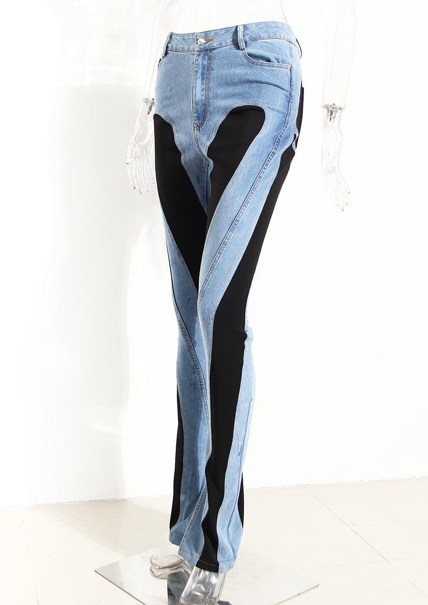 Damejeans Høy Midje Slim Fit Elastisk Denim med Dristige Fargekontraster 2