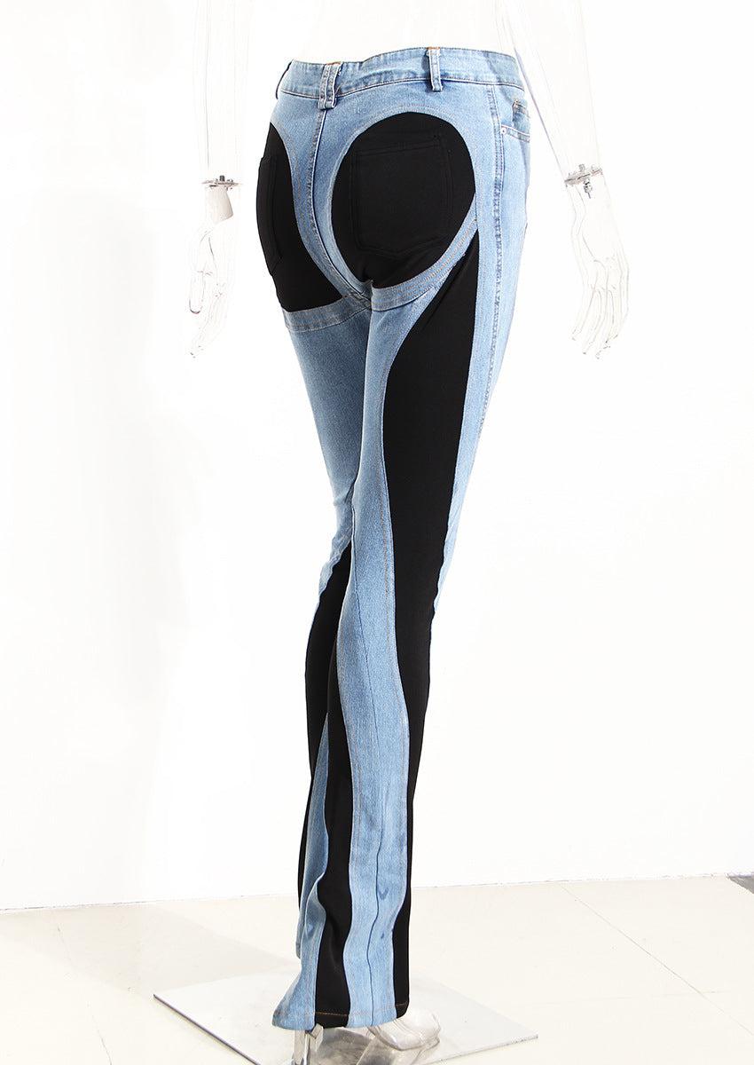 Damejeans Høy Midje Slim Fit Elastisk Denim med Dristige Fargekontraster 3