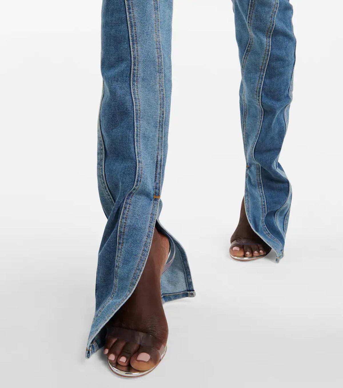 Damejeans Høy Midje Slim Fit Elastisk Denim med Dristige Fargekontraster 4