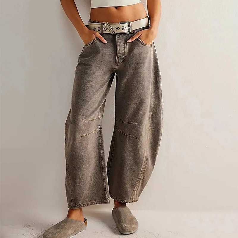 Damejeans med Brede Ben og Lav Midje Uformell Stil 2