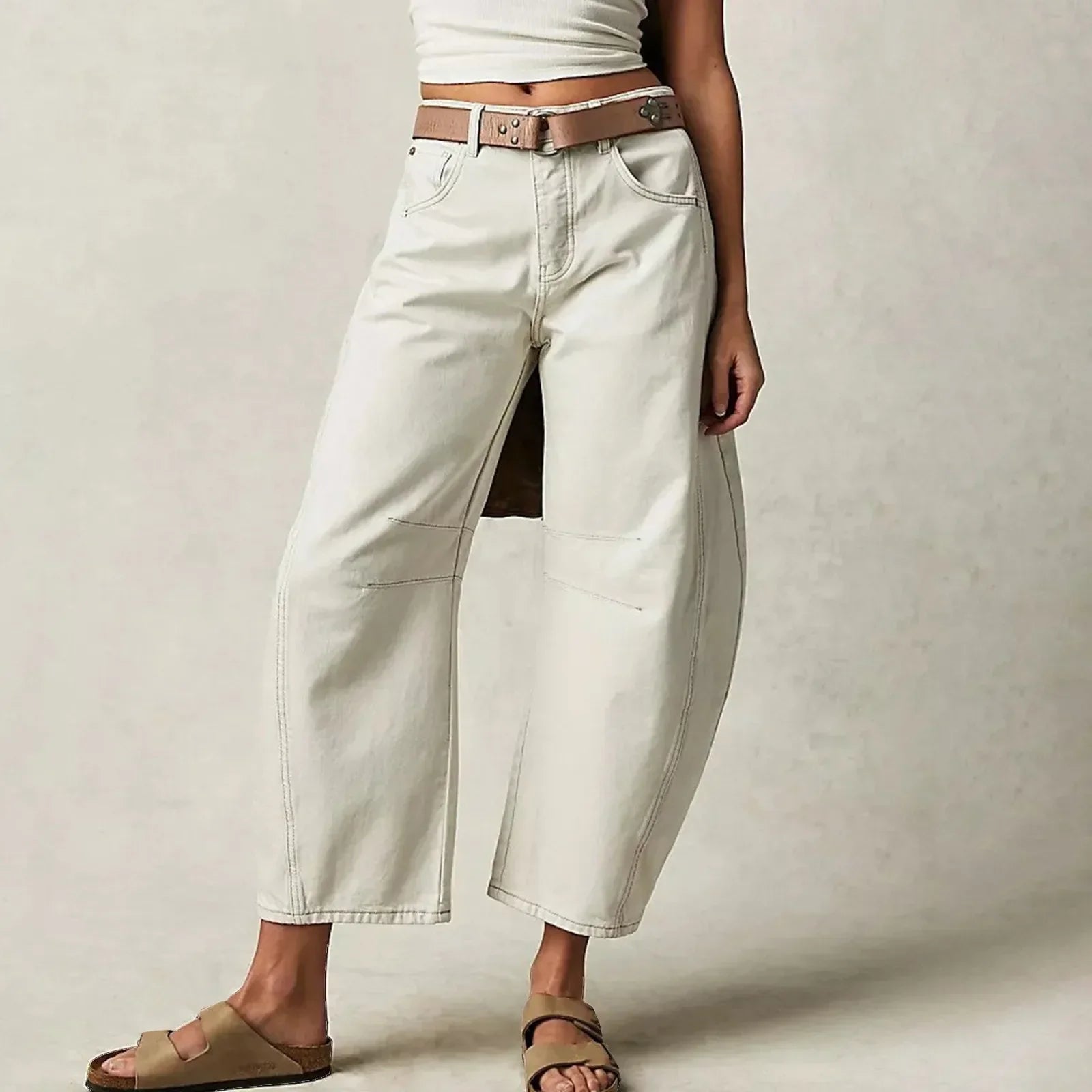 Damejeans med Brede Ben og Lav Midje Uformell Stil 3