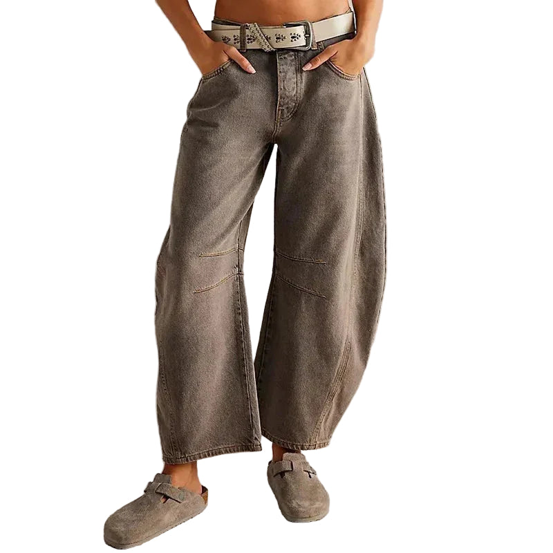 Damejeans med brede ben og høy midje 0