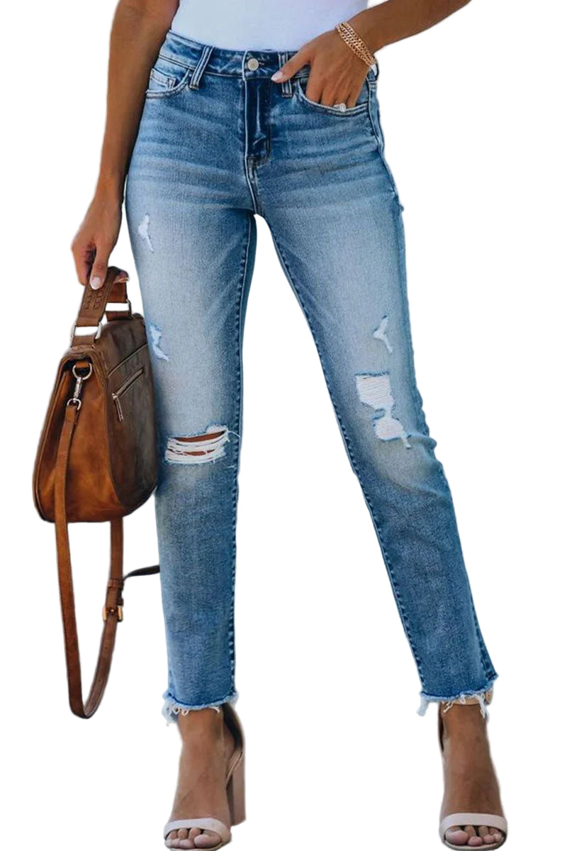 Damejeans med rette ben og ripped detaljer 0