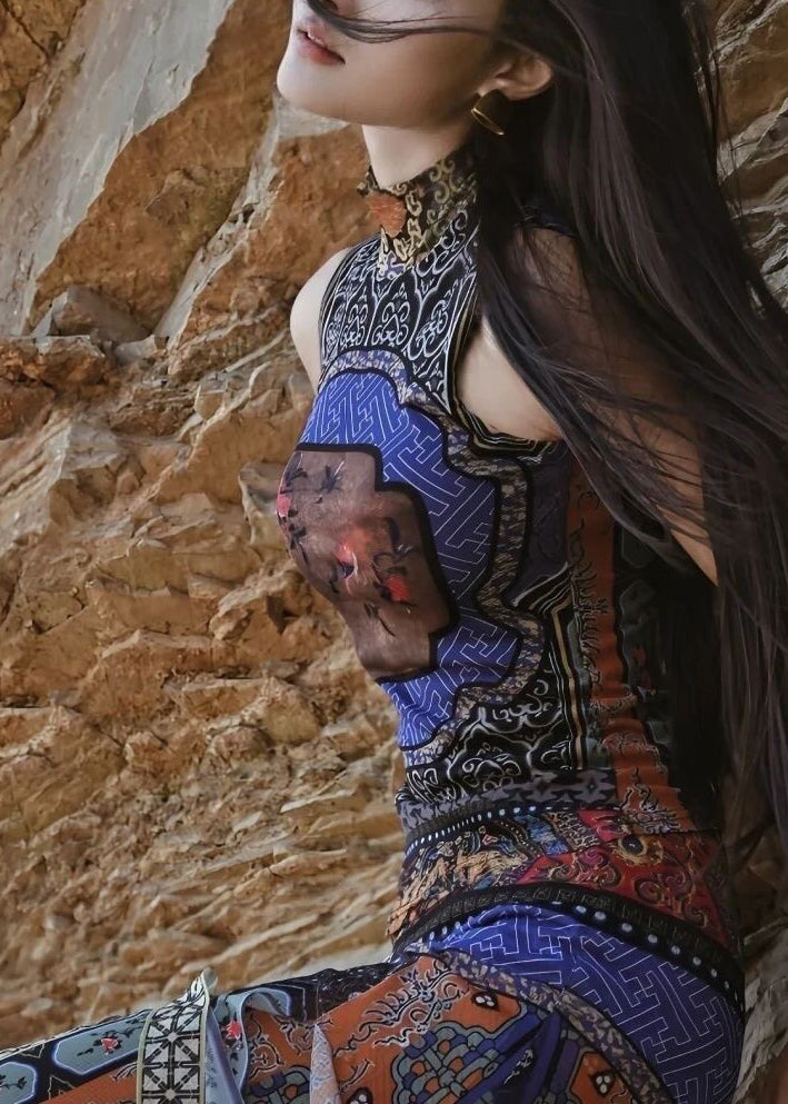 Damekjole Bohemsk Ermeløs Med Patchwork Mønster 2